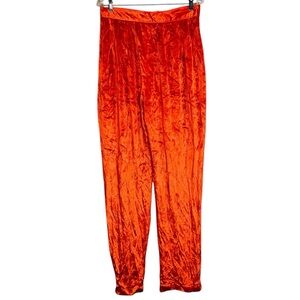 High Waist Vintage Orange Crushed Velvet Pants 30" waist 16" rise